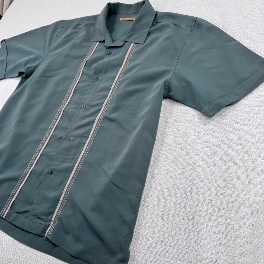 Havanera Co Mens Slate Green Embroidered Camp Shirt Short Sleeve Bowling Retro - Picture 4 of 9